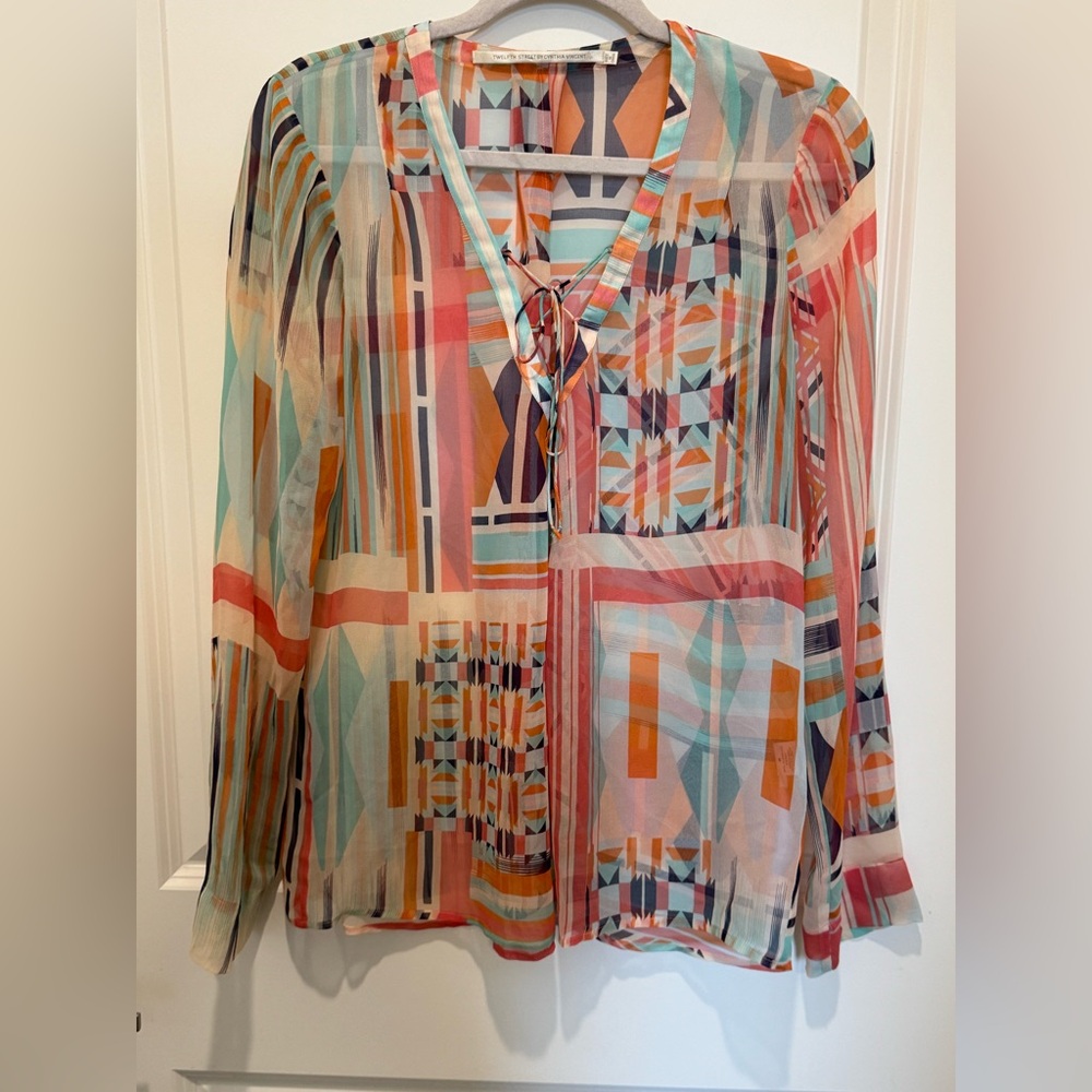 Twelfth Street by Cynthia Vincent Colorful Abstract Silk Shirt